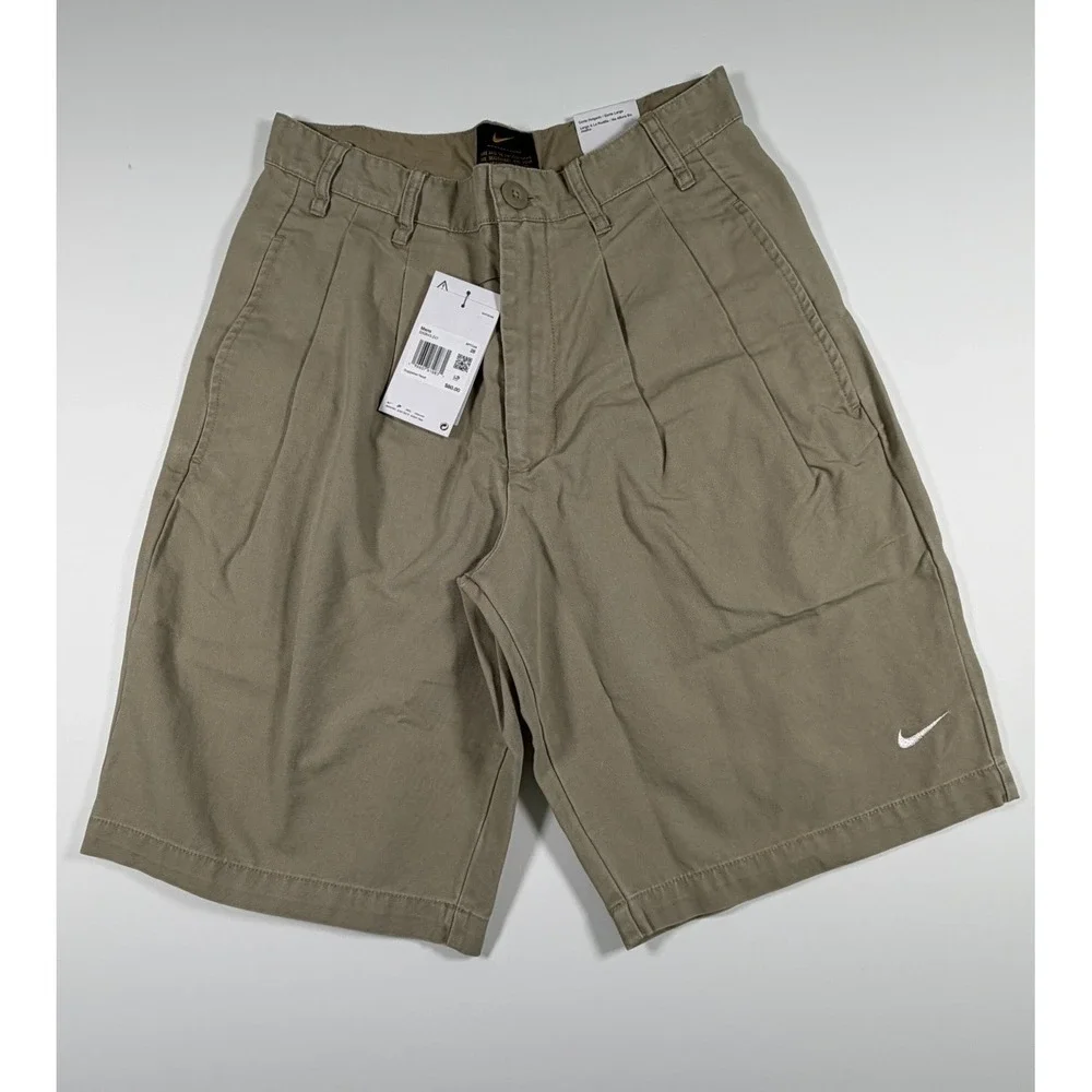 Nike New Men's Size 28 Life Pleated Chino At Knee Shorts Khaki Loose DX0643-247